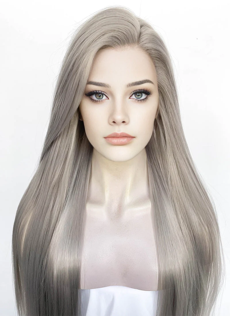 Pastel Blondish Grey Straight Lace Front Synthetic Wig LF3363 - Image 2