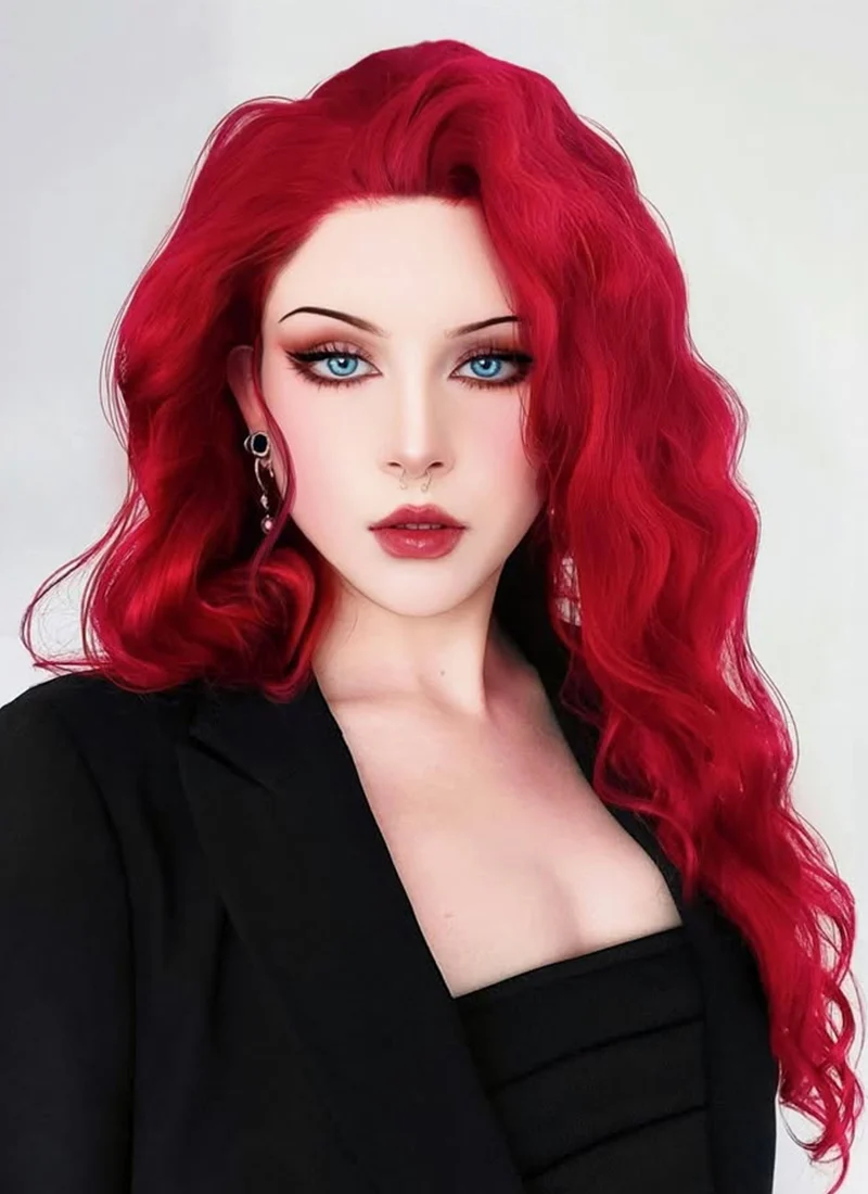 Wavy Red Lace Front Synthetic Wig LF355 - Image 2