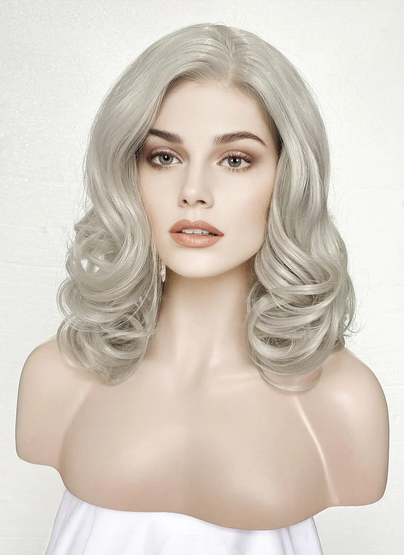 Pastel Blondish Grey Wavy Bob Lace Front Synthetic Wig LF369 - Image 5