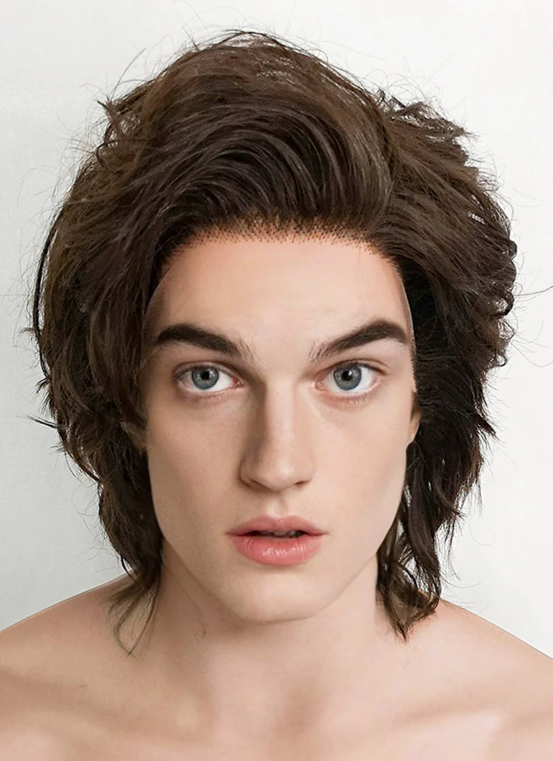Stranger Things Steve Harrington Brunette Wavy Lace Front Synthetic Men's Wig LF407A - Image 3