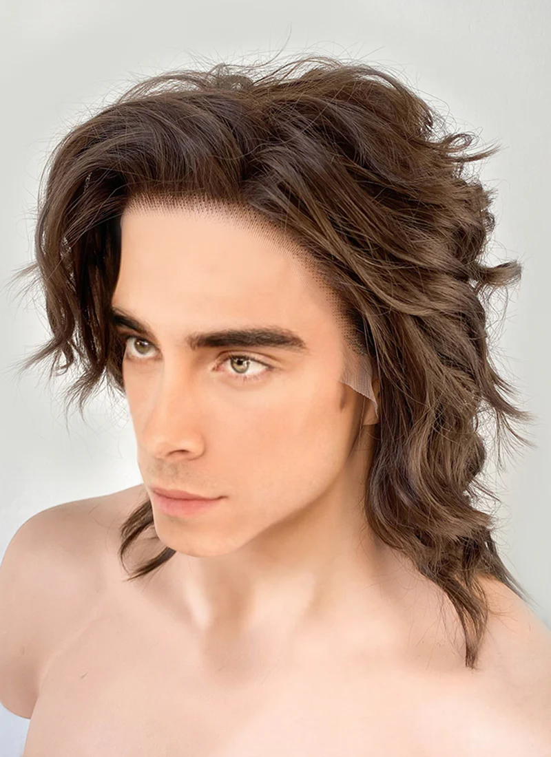 Brunette Wavy Lace Front Synthetic Men's Wig LF407G - Image 4