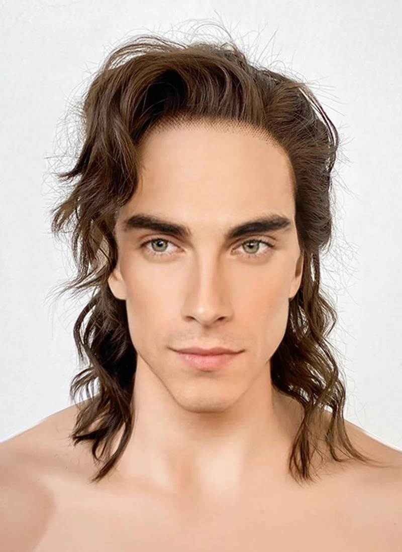 Brunette Wavy Lace Front Synthetic Men's Wig LF407G - Image 5
