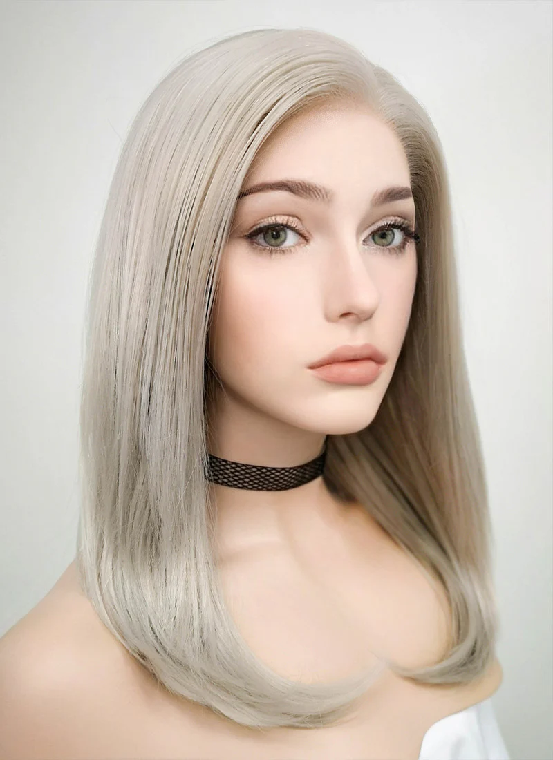 Pastel Grey Blonde Straight Lace Front Synthetic Wig LF509 - Image 2