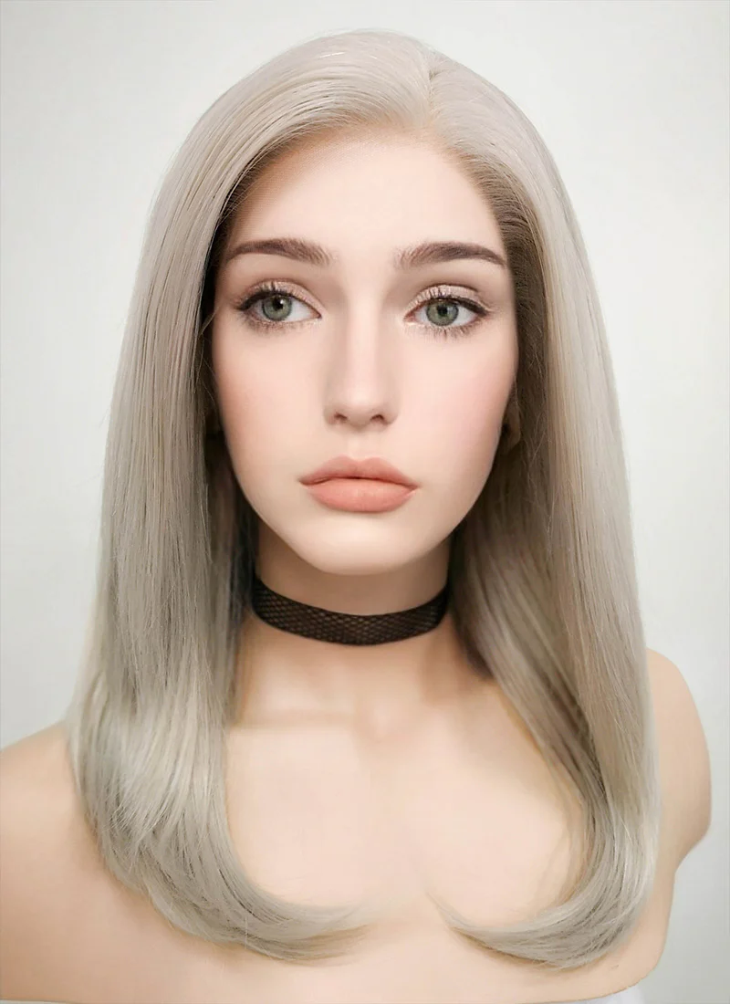 Pastel Grey Blonde Straight Lace Front Synthetic Wig LF509 - Image 3
