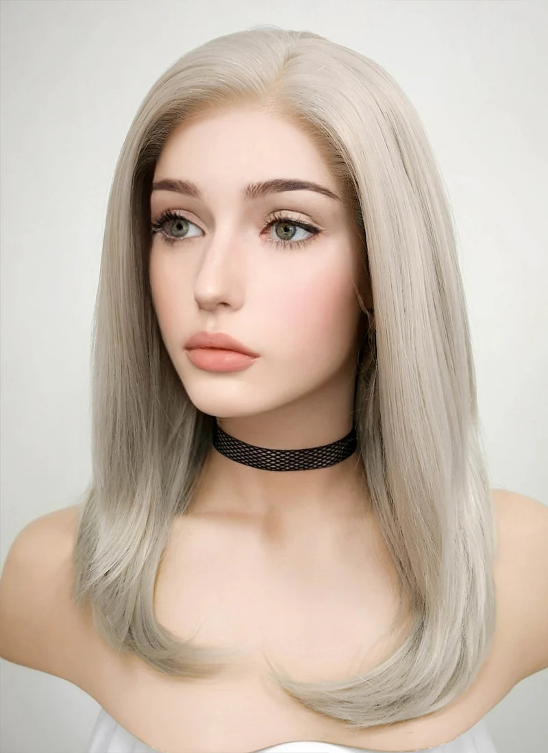 Pastel Grey Blonde Straight Lace Front Synthetic Wig LF509 - Image 4