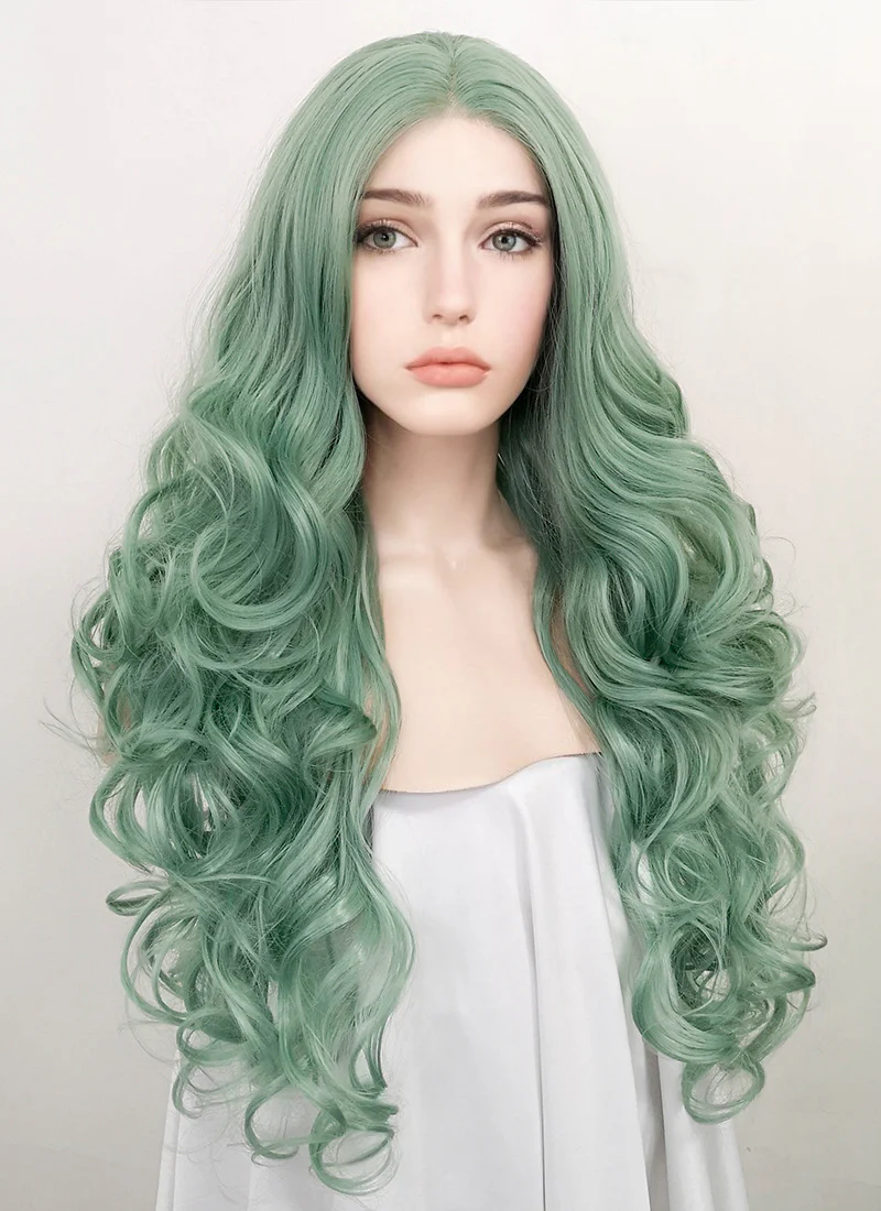 Pastel Green Wavy Lace Front Synthetic Wig LF5117 - Image 2