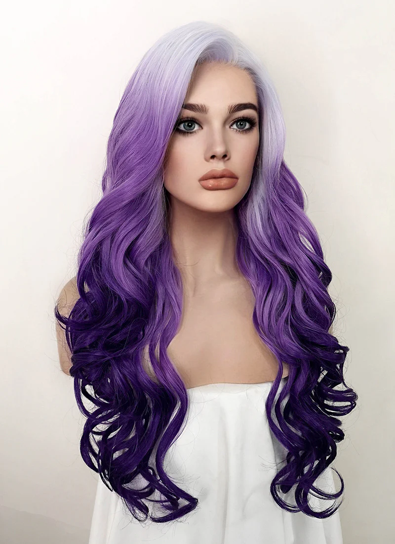 Purple Ombre Wavy Lace Front Synthetic Wig LF5136 - Image 2