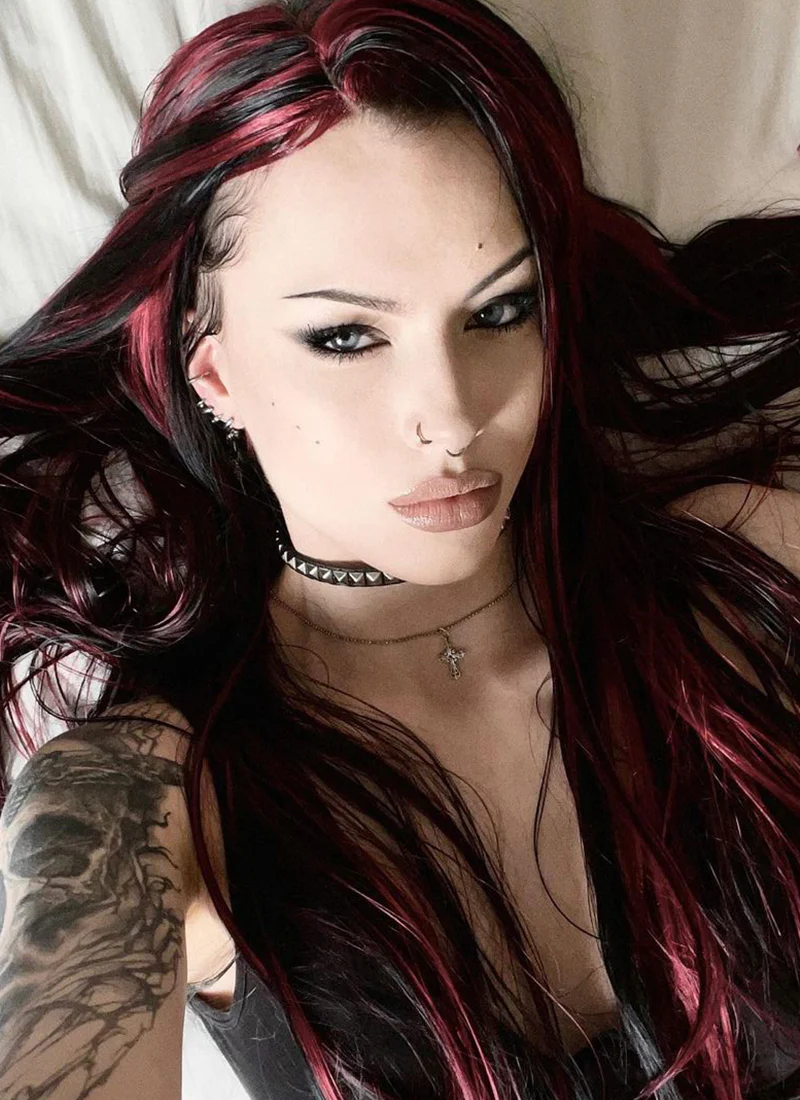 Black Mixed Red Straight Lace Front Synthetic Wig LF5147 - Image 2