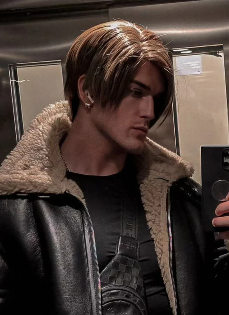 Resident Evil 4 Leon S. Kennedy Brunette Blonde Straight Lace Front Kanekalon Synthetic Men's Wig LF6009 - Image 2