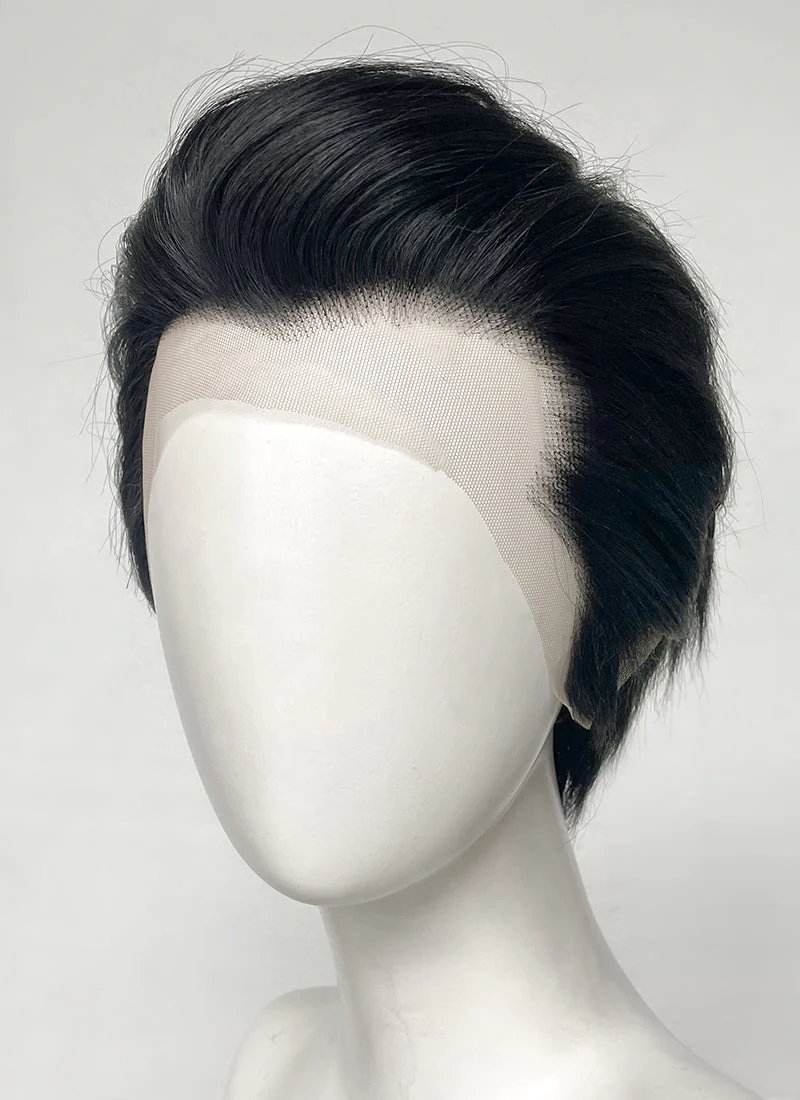 Elvis Black Straight Slicked Back Lace Front Synthetic Men's Wig LF6010 - Image 2