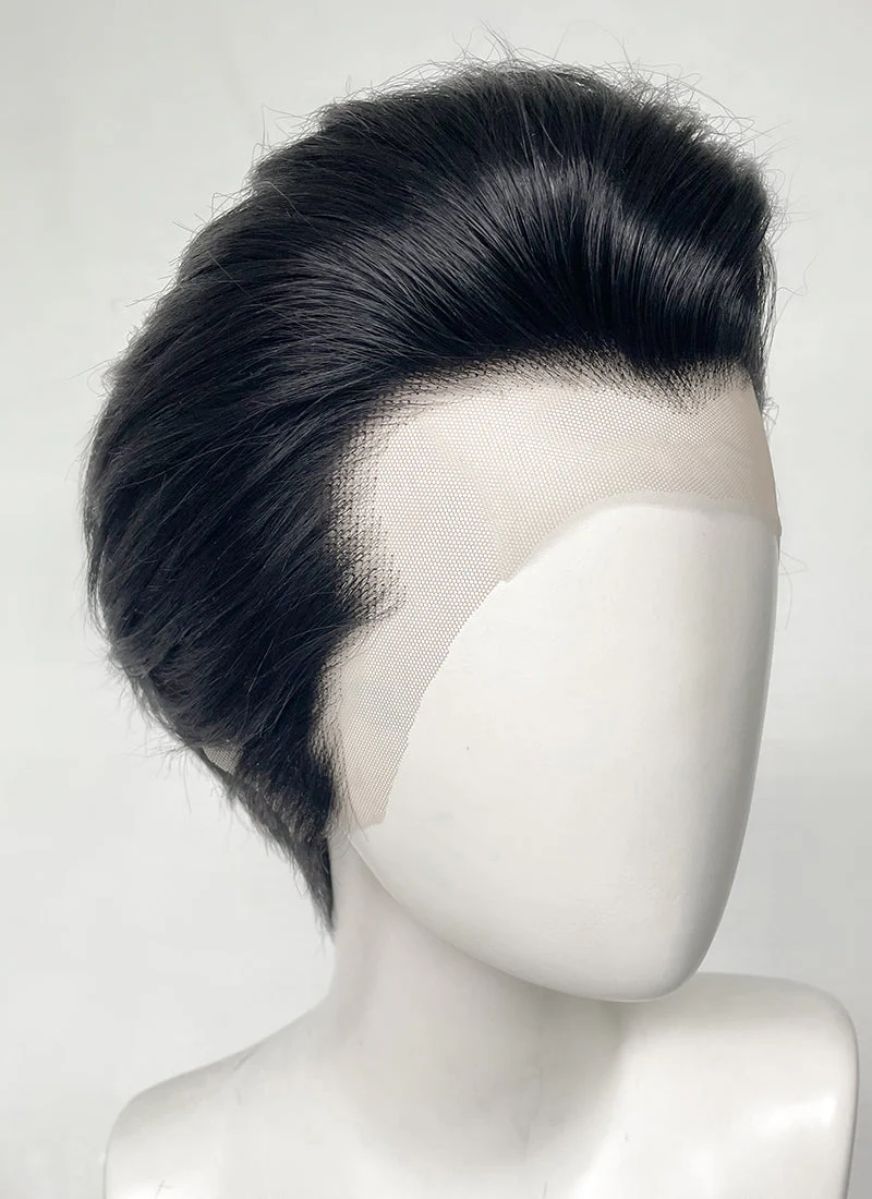 Elvis Black Straight Slicked Back Lace Front Synthetic Men's Wig LF6010 - Image 4