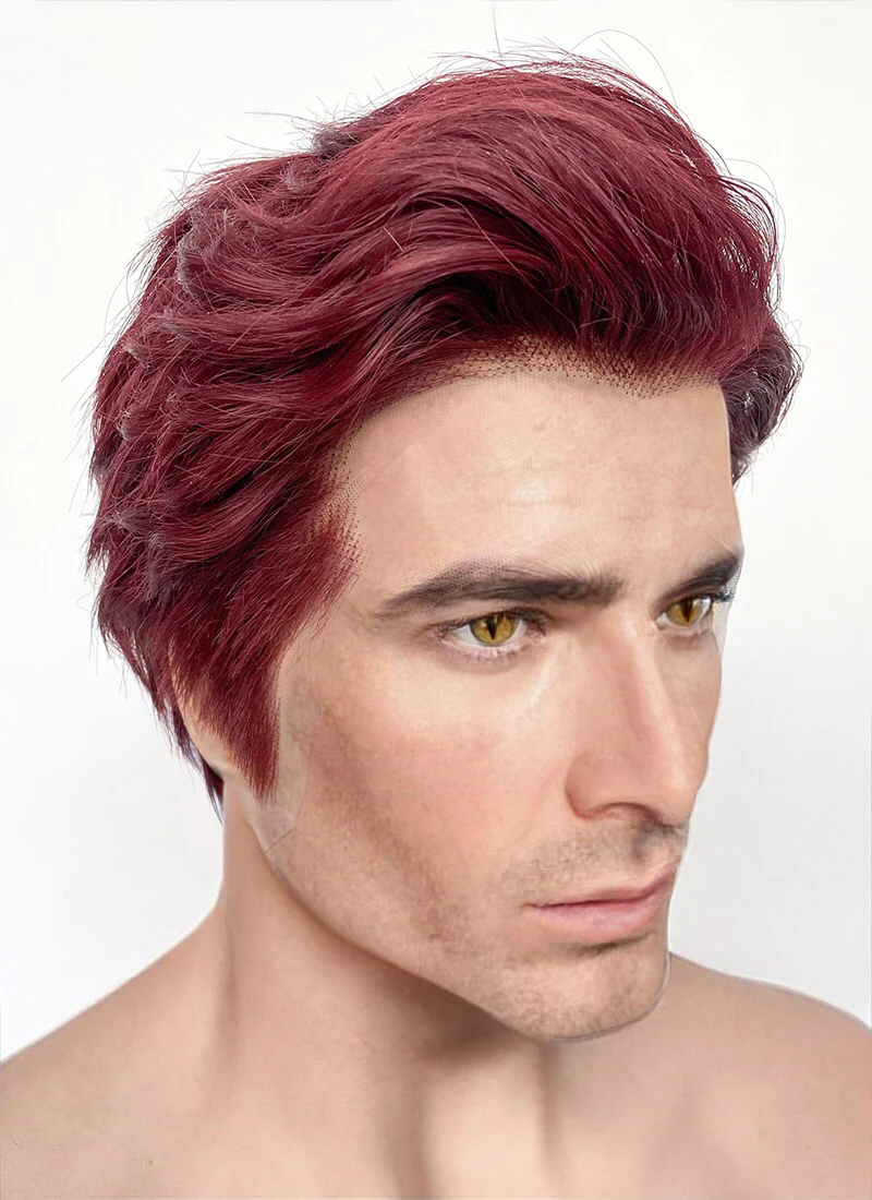 Good Omens Crowley Dark Burgundy Straight Lace Front Synthetic Men's Wig LF6045 - Image 3