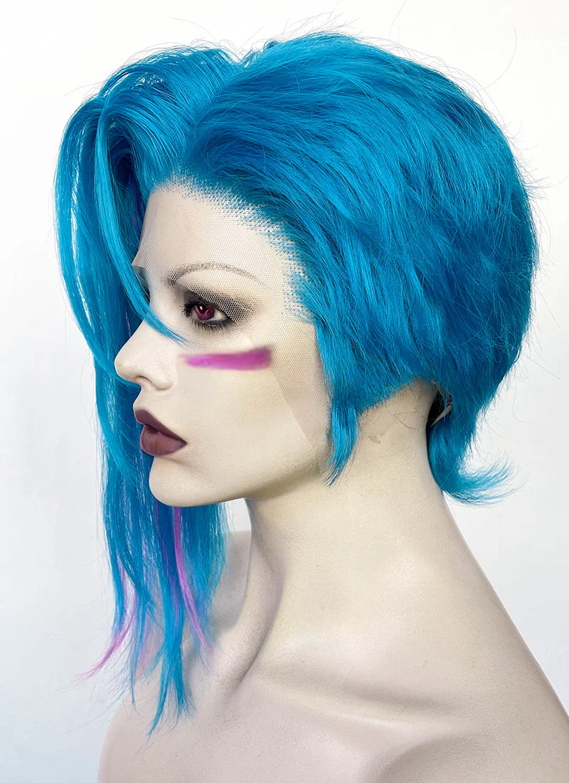 League of Legends LOL Arcane Jinx Turquoise Blue Mixed Pink Straight Lace Front Synthetic Wig LF6097 - Image 6