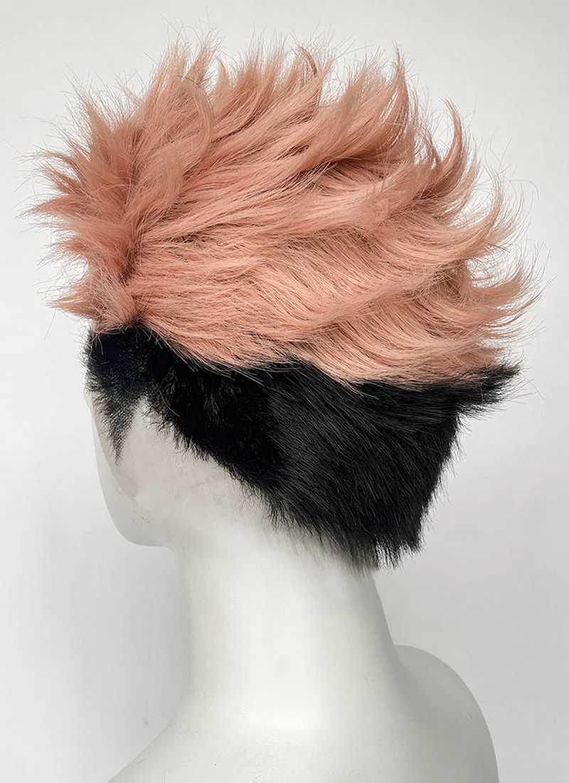 Jujutsu Kaisen Sukuna/Yuji Itadori Peach Pink Black Ombre Wavy Lace Front Synthetic Men's Wig LF6130 - Image 7