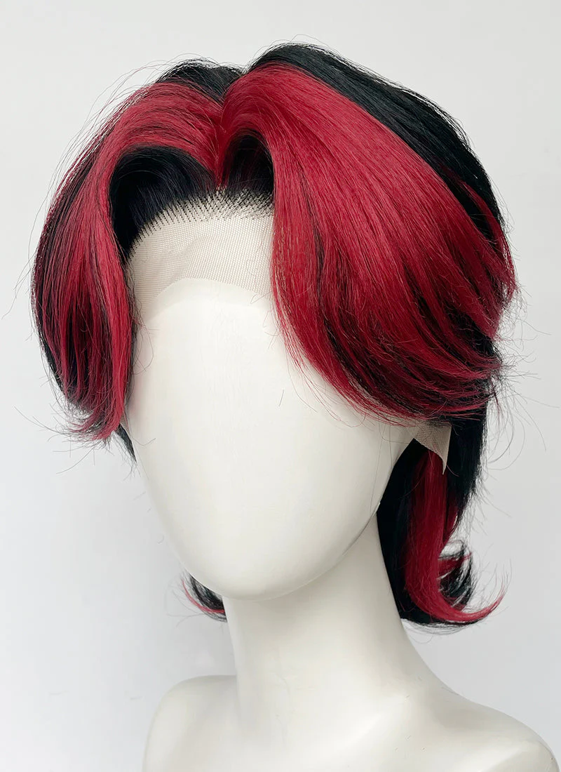 Black Mixed Red Wavy Lace Front Synthetic Men's Wig LF6151 - Image 2
