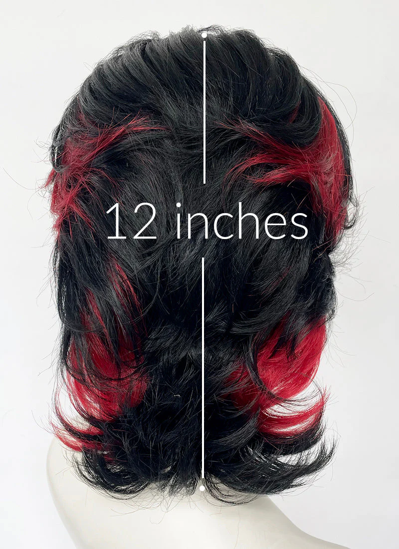Black Mixed Red Wavy Lace Front Synthetic Men's Wig LF6151 - Image 5