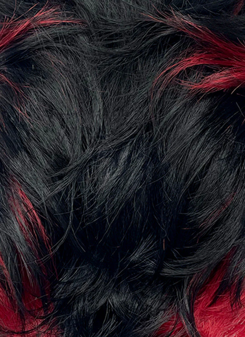 Black Mixed Red Wavy Lace Front Synthetic Men's Wig LF6151 - Image 6