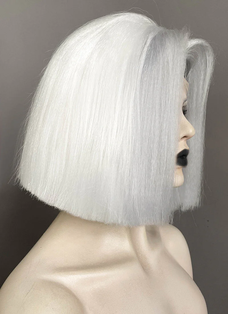 Hazbin Hotel Lute Silver Grey With White Straight Bob Yaki Lace Front Synthetic Hair Wig LF6161 - Image 3