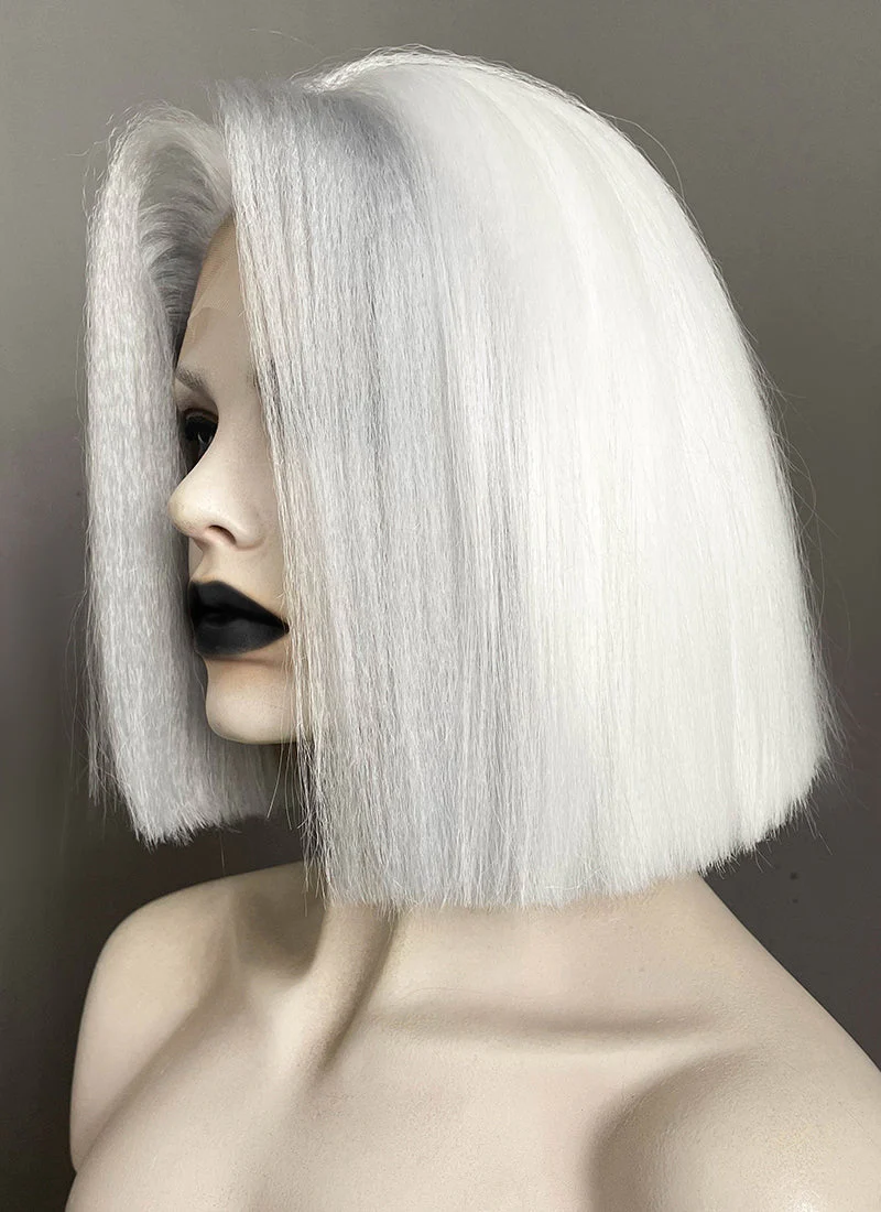 Hazbin Hotel Lute Silver Grey With White Straight Bob Yaki Lace Front Synthetic Hair Wig LF6161 - Image 6