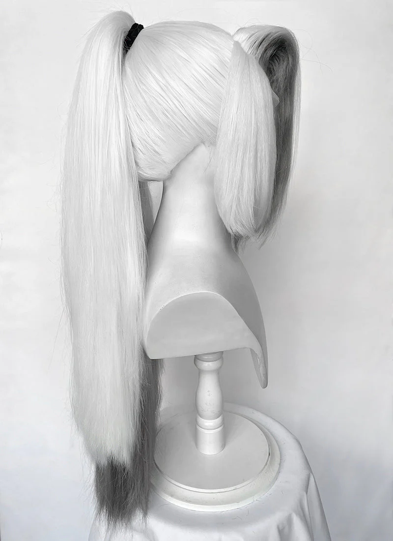 Hazbin Hotel Vaggi White With Dark Grey Straight Lace Front Synthetic Wig LF6166 - Image 11