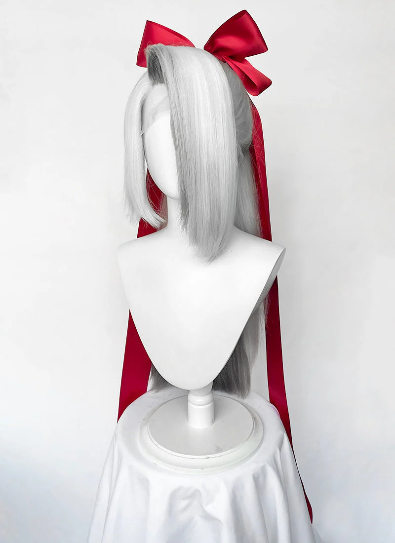 Hazbin Hotel Vaggi White With Dark Grey Straight Lace Front Synthetic Wig LF6166 - Image 3