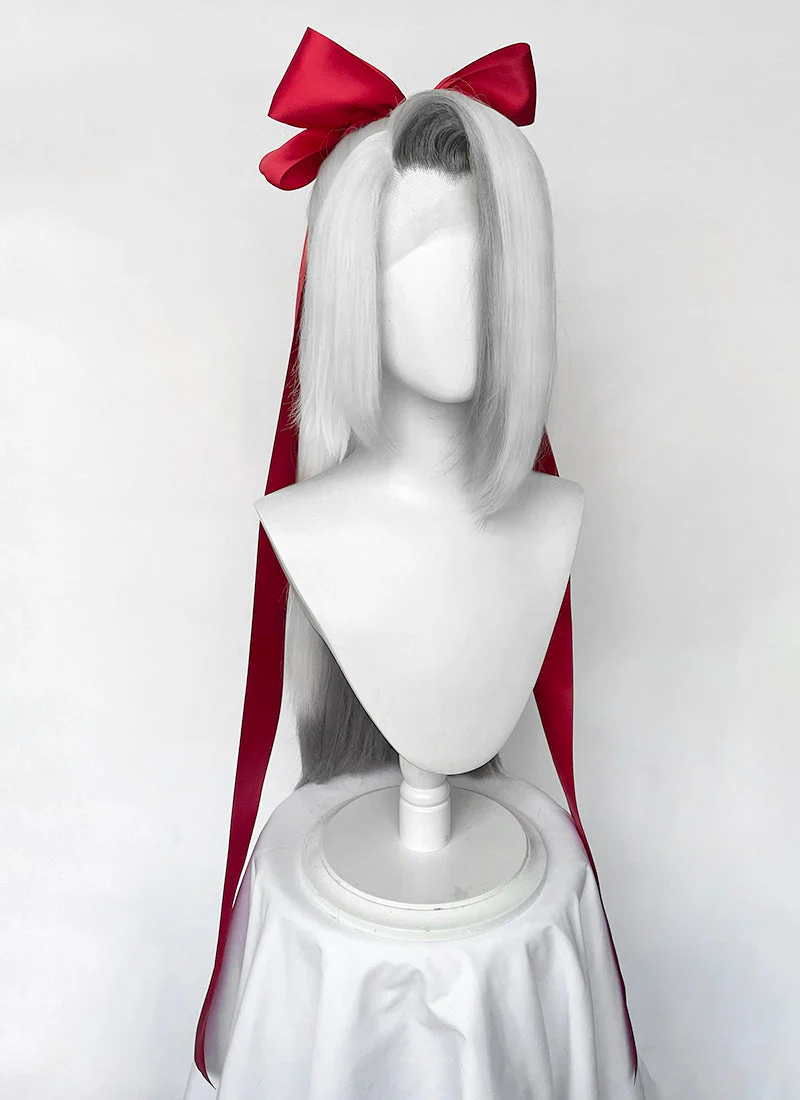 Hazbin Hotel Vaggi White With Dark Grey Straight Lace Front Synthetic Wig LF6166 - Image 4