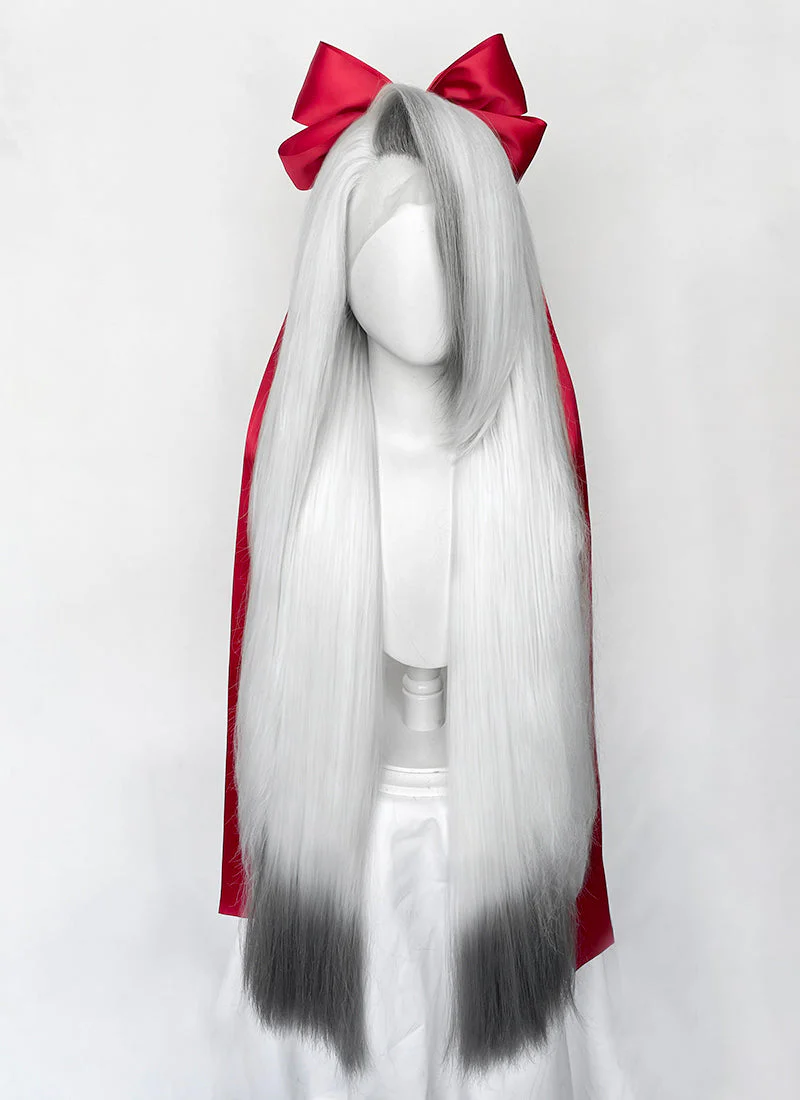 Hazbin Hotel Vaggi White With Dark Grey Straight Lace Front Synthetic Wig LF6166 - Image 5