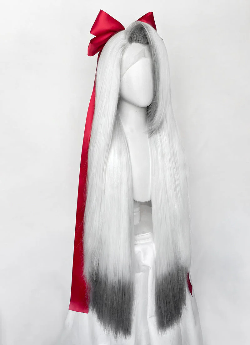 Hazbin Hotel Vaggi White With Dark Grey Straight Lace Front Synthetic Wig LF6166 - Image 6
