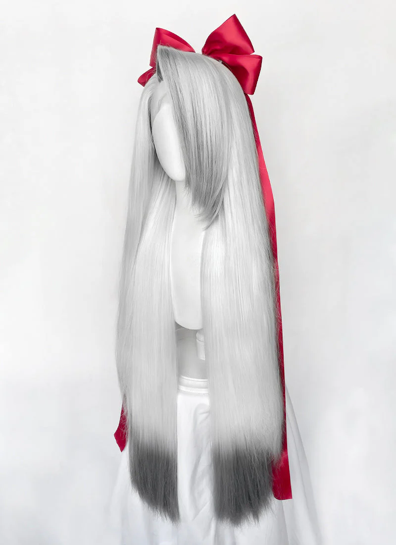Hazbin Hotel Vaggi White With Dark Grey Straight Lace Front Synthetic Wig LF6166 - Image 7