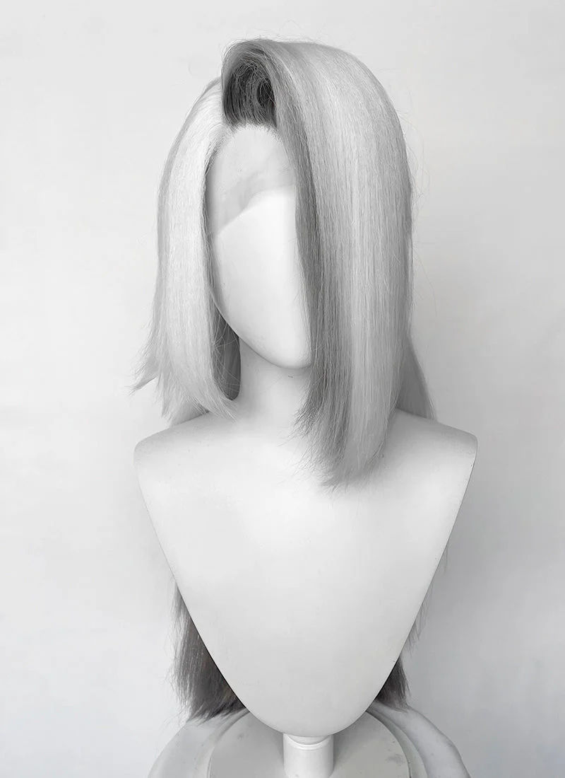 Hazbin Hotel Vaggi White With Dark Grey Straight Lace Front Synthetic Wig LF6166 - Image 9
