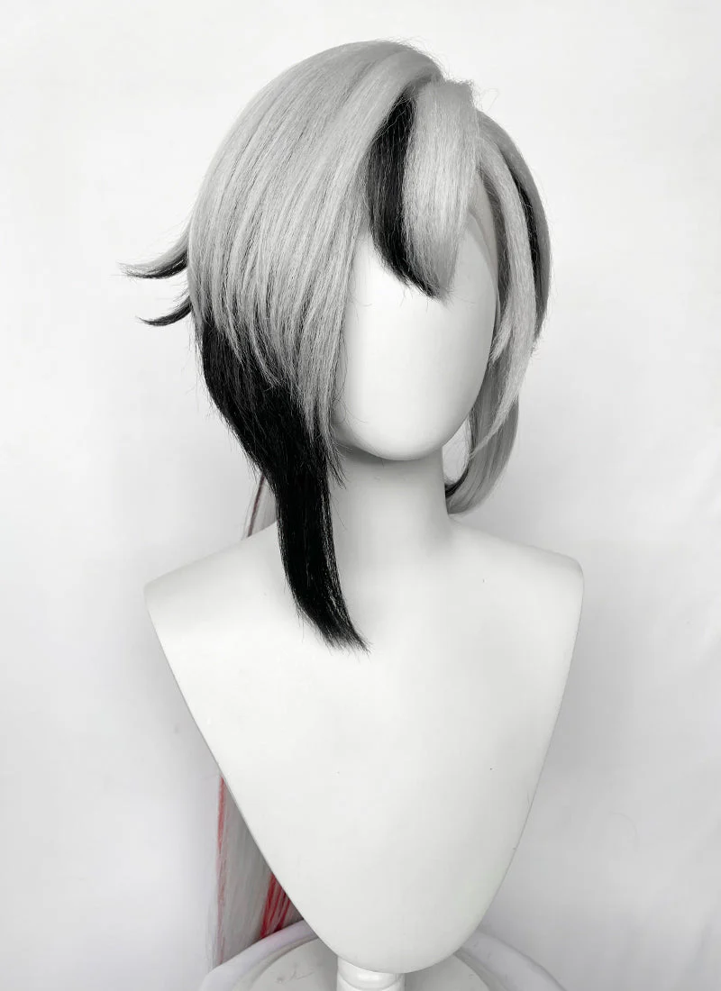 Genshin Impact Arlecchino Grey Black Red Brown Mixed Straight Yaki Lace Front Synthetic Wig LF6174 - Image 2