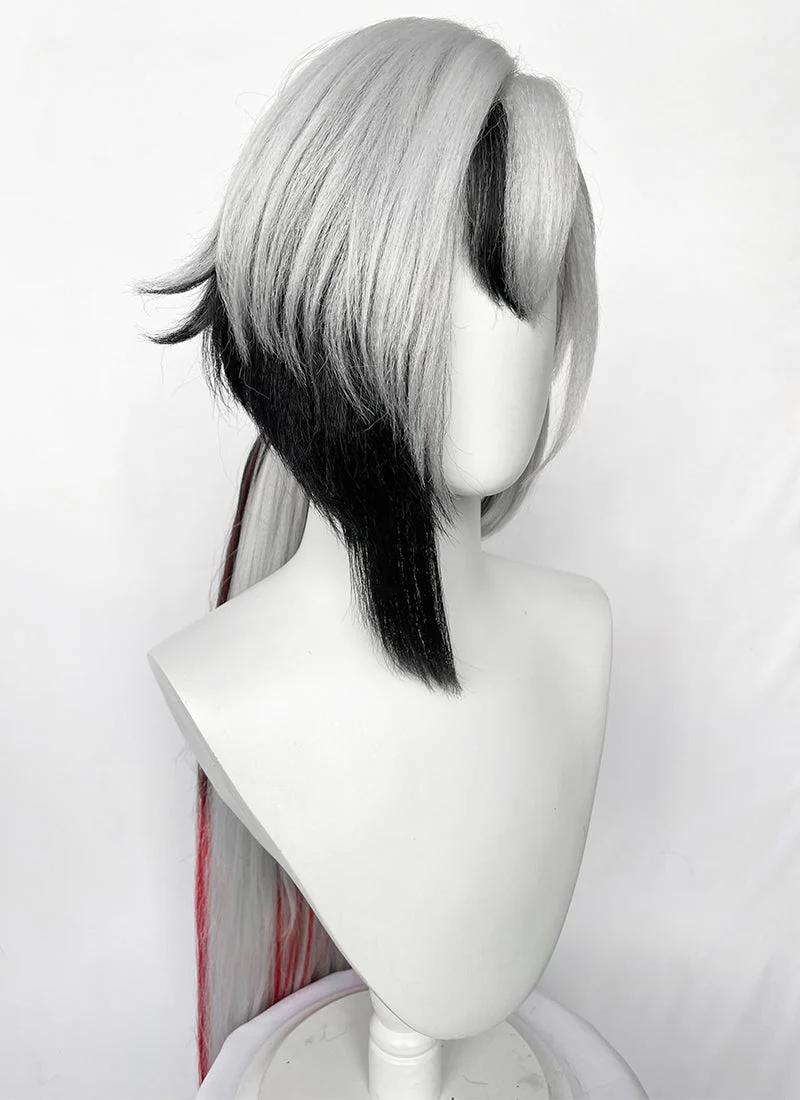 Genshin Impact Arlecchino Grey Black Red Brown Mixed Straight Yaki Lace Front Synthetic Wig LF6174 - Image 3