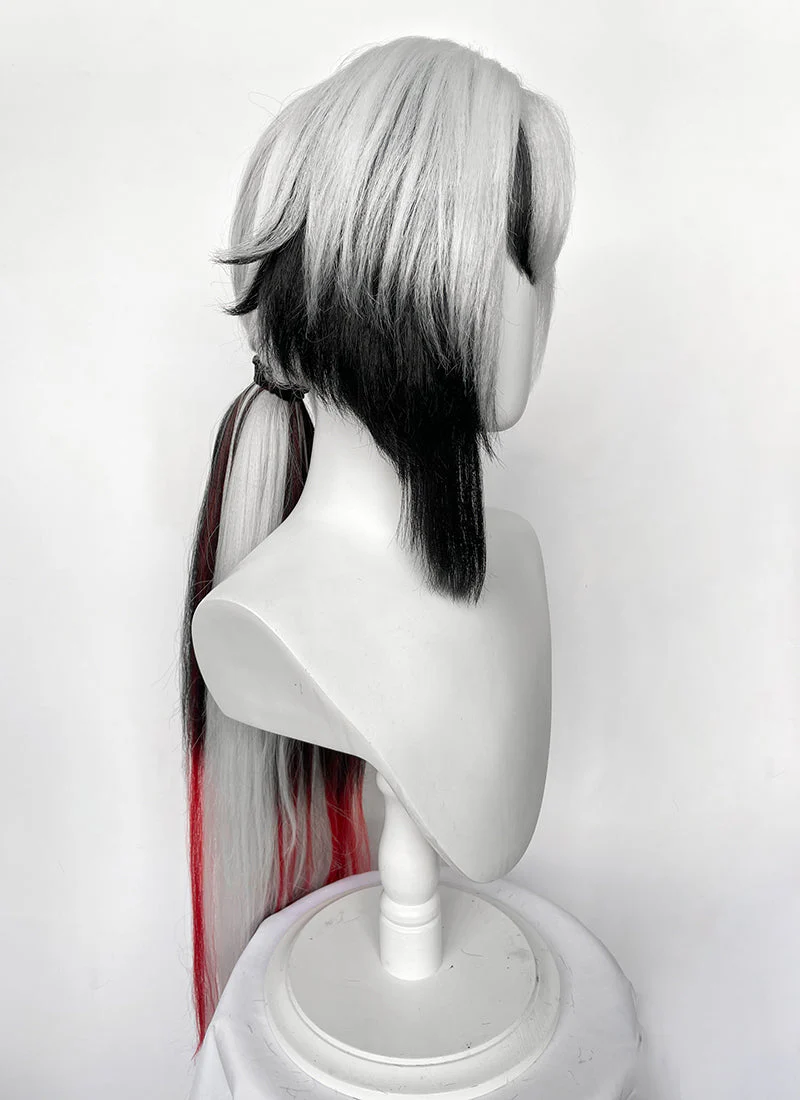 Genshin Impact Arlecchino Grey Black Red Brown Mixed Straight Yaki Lace Front Synthetic Wig LF6174 - Image 4