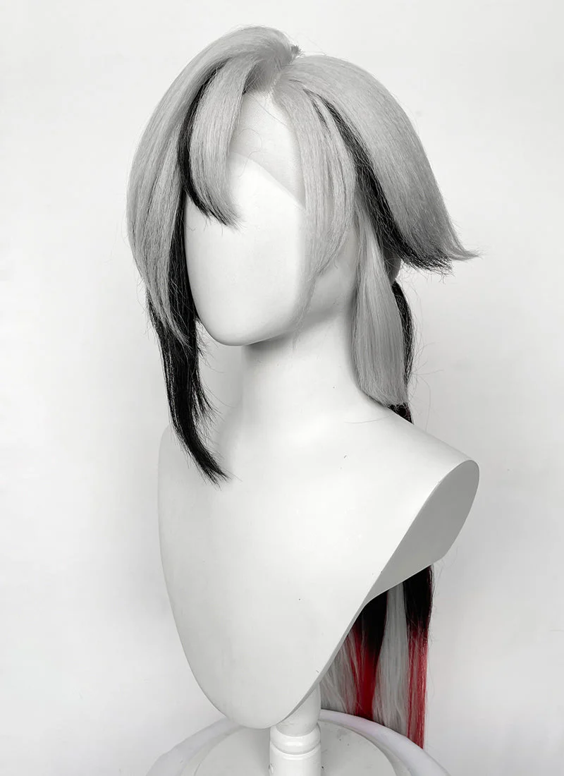 Genshin Impact Arlecchino Grey Black Red Brown Mixed Straight Yaki Lace Front Synthetic Wig LF6174 - Image 5