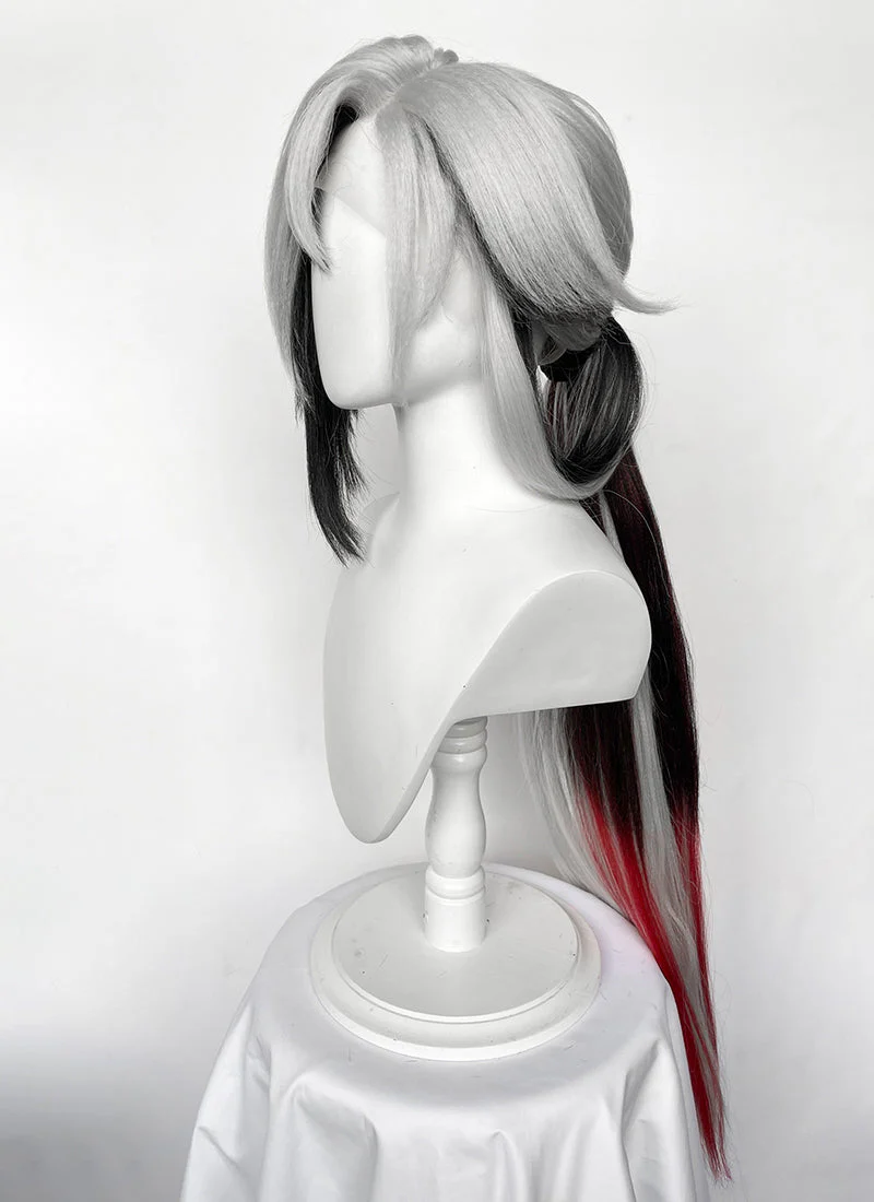 Genshin Impact Arlecchino Grey Black Red Brown Mixed Straight Yaki Lace Front Synthetic Wig LF6174 - Image 6