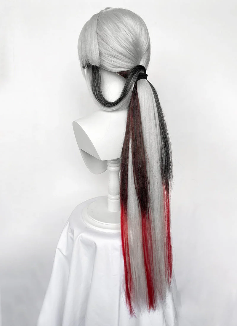 Genshin Impact Arlecchino Grey Black Red Brown Mixed Straight Yaki Lace Front Synthetic Wig LF6174 - Image 7