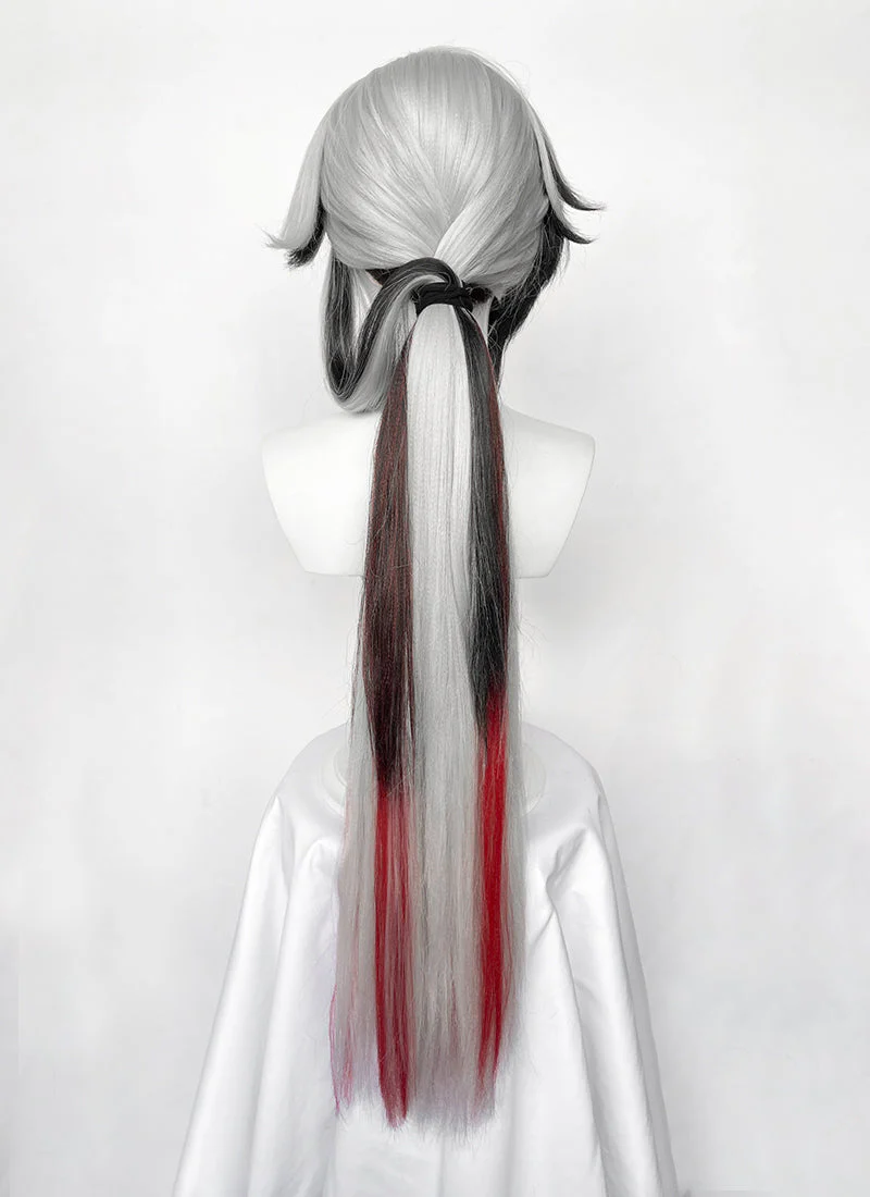 Genshin Impact Arlecchino Grey Black Red Brown Mixed Straight Yaki Lace Front Synthetic Wig LF6174 - Image 8