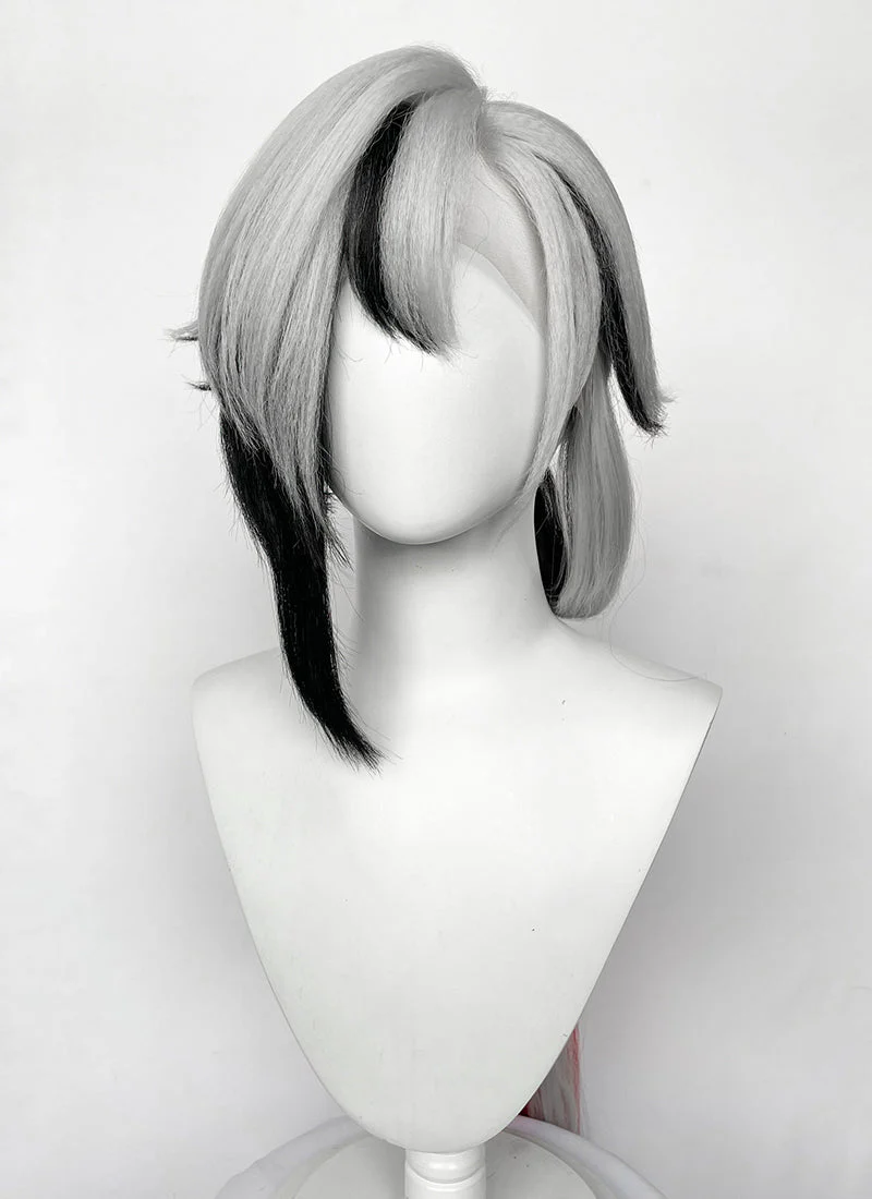 Genshin Impact Arlecchino Grey Black Red Brown Mixed Straight Yaki Lace Front Synthetic Wig LF6174 - Image 9