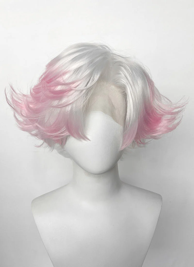 Hazbin Hotel Angel Dust White Mixed Pink Wavy Lace Front Synthetic Hair Wig LF6180 - Image 3