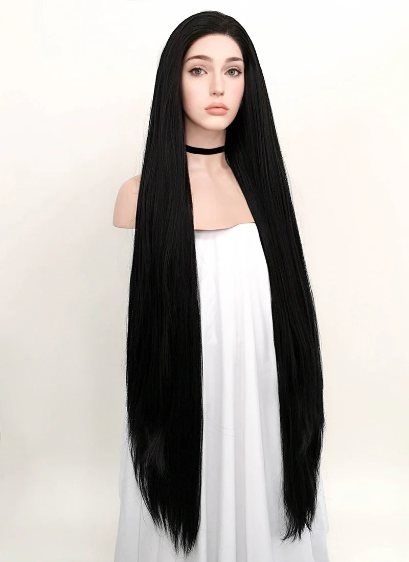 Straight Yaki Jet Black Lace Front Synthetic Wig LF701R - Image 3
