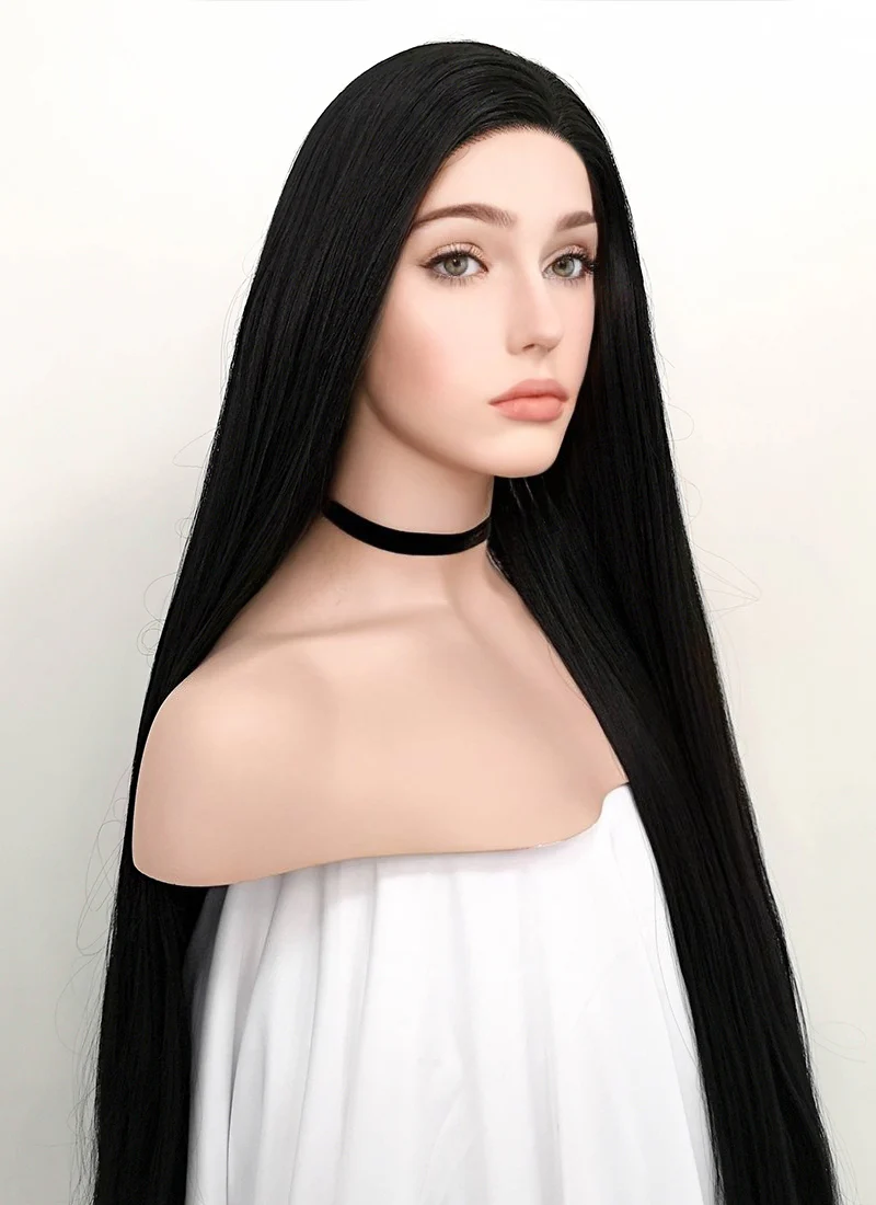 Straight Yaki Jet Black Lace Front Synthetic Wig LF701R - Image 4