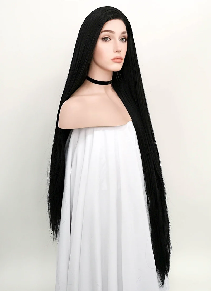 Straight Yaki Jet Black Lace Front Synthetic Wig LF701R - Image 5