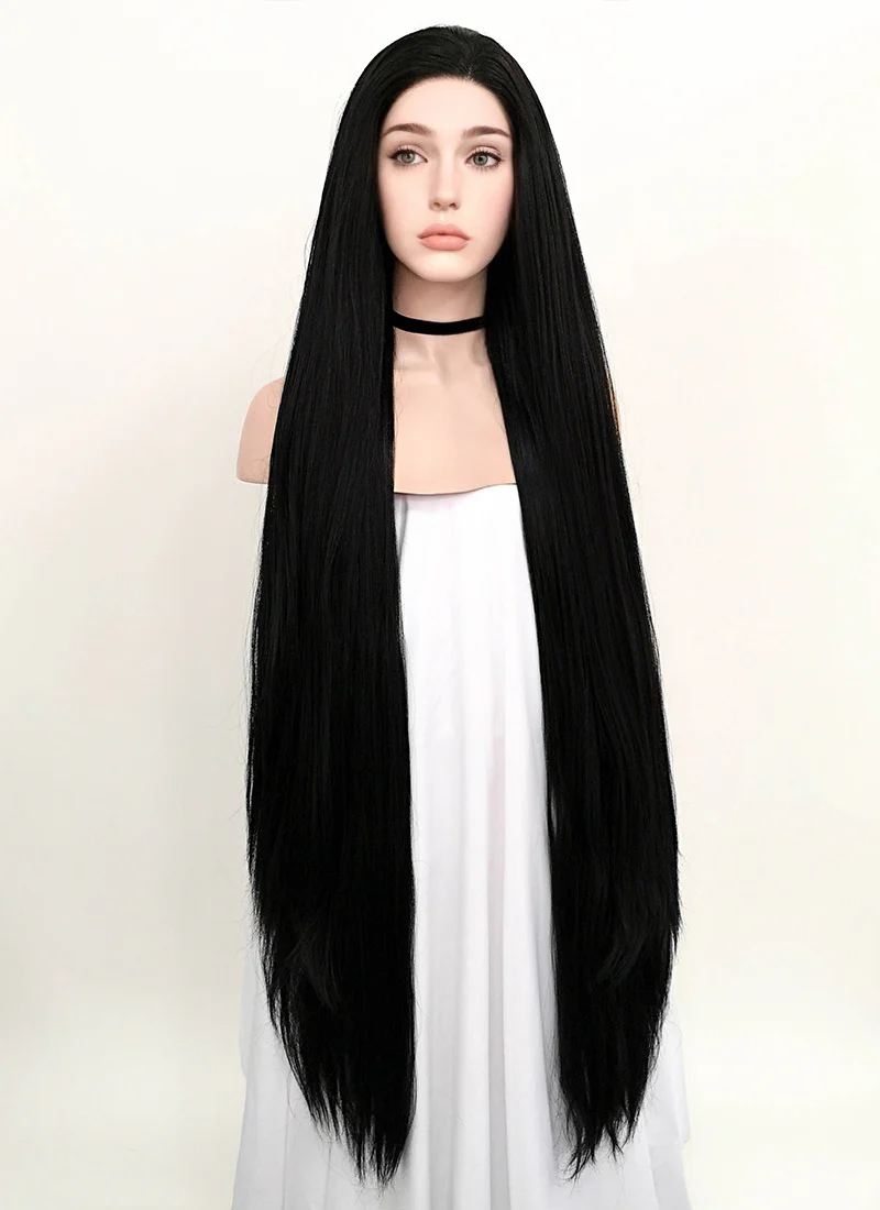 Straight Yaki Jet Black Lace Front Synthetic Wig LF701R - Image 6