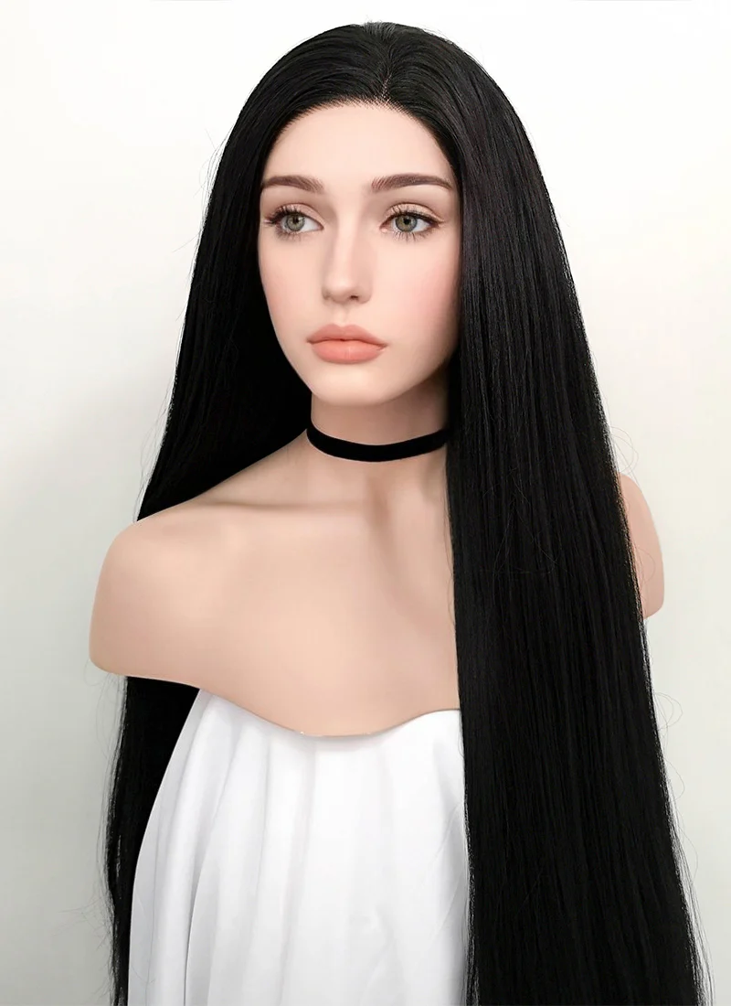 Straight Yaki Jet Black Lace Front Synthetic Wig LF701R - Image 7