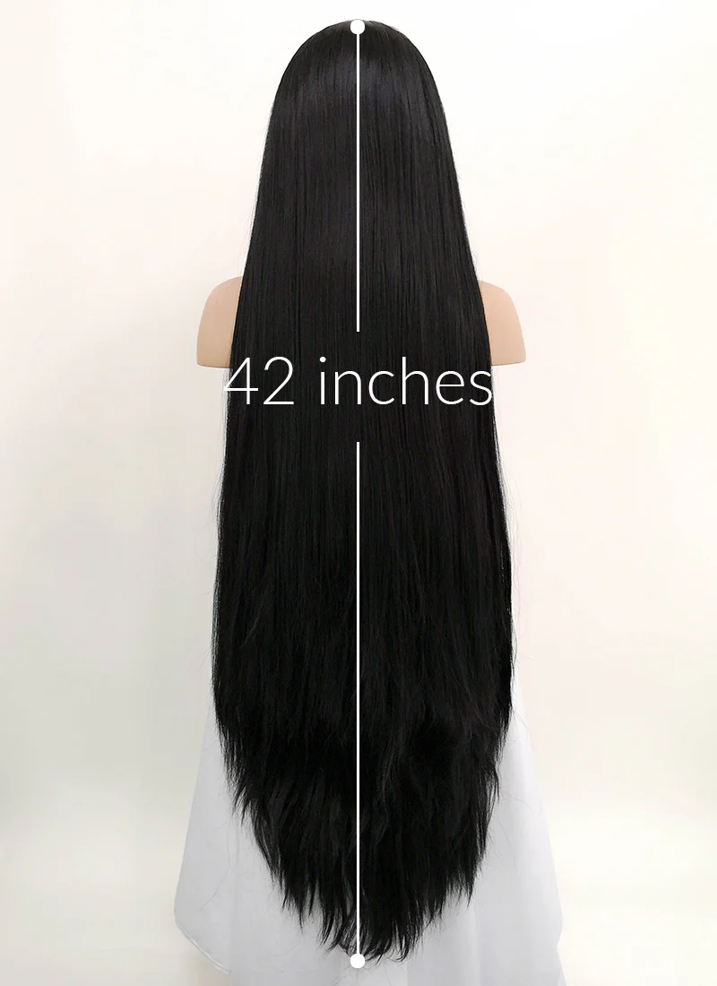 Straight Yaki Jet Black Lace Front Synthetic Wig LF701R - Image 8