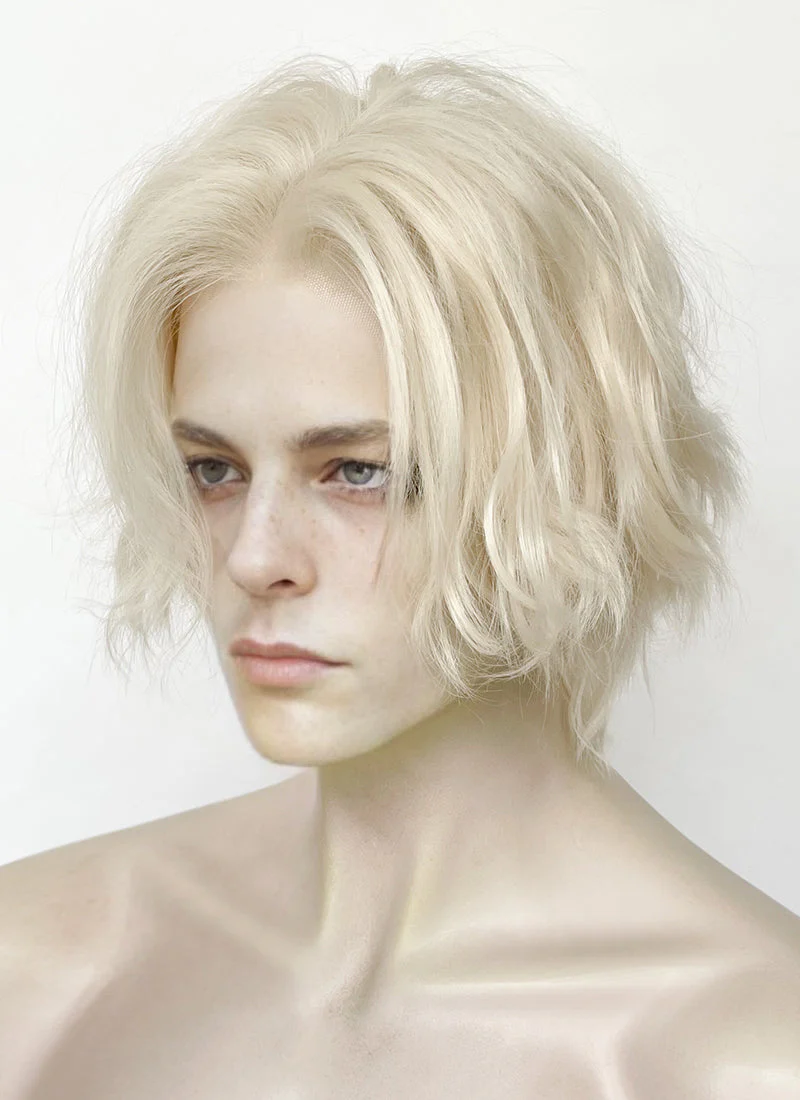 Platinum Blonde Wavy Lace Front Synthetic Men's Wig LF8000 - Image 8
