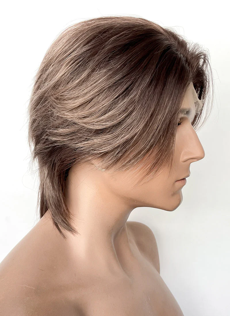 Mixed Brown Straight Lace Front Synthetic Men's Wig LF8010 - Image 3