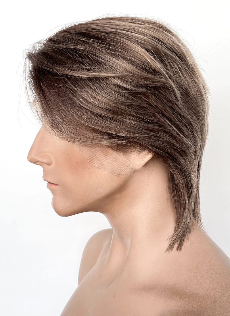 Mixed Brown Straight Lace Front Synthetic Men's Wig LF8010 - Image 5