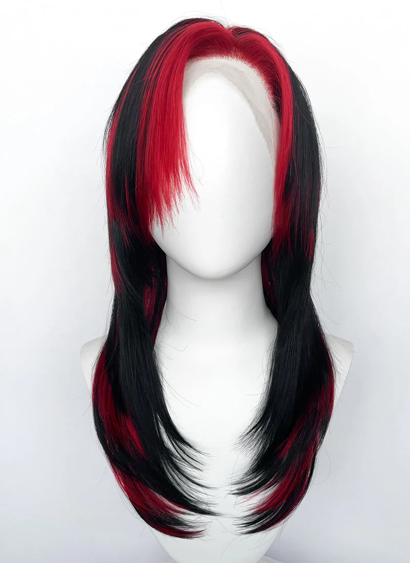 Black Mixed Red Straight Lace Front Synthetic Hair Wig LF8014 - Image 4