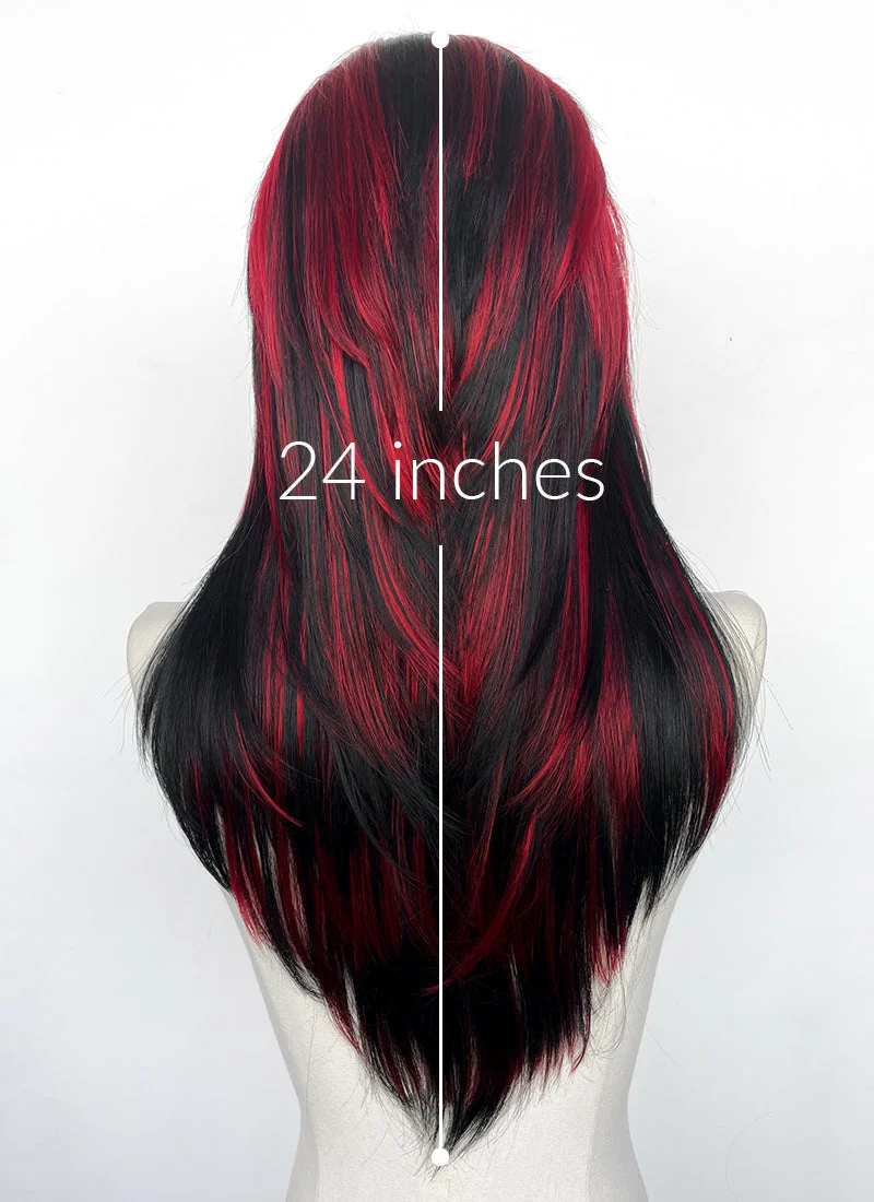 Black Mixed Red Straight Lace Front Synthetic Hair Wig LF8014 - Image 9